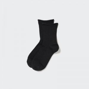 Black Uniqlo HEATTECH Crew Top Roll Women Socks | 8413880