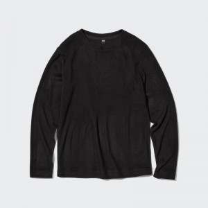 Black Uniqlo HEATTECH Fleece Crew Neck Long-Sleeve Women T Shirts | 8484156