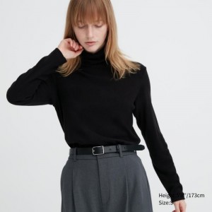 Black Uniqlo HEATTECH Fleece Turtleneck Long-Sleeve Women T Shirts | 781483