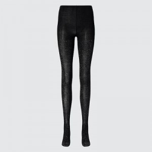 Black Uniqlo HEATTECH Glitter Knitted Women Tight | 8131871
