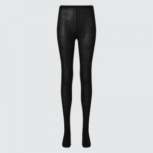 Black Uniqlo HEATTECH Ribbed Knitted Women Tight | 3054496