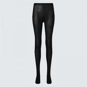 Black Uniqlo HEATTECH Ribbed Knitted Women Tight | 7485581