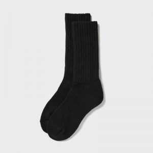 Black Uniqlo HEATTECH Ribbed Pile-Lined Women Socks | 1080536