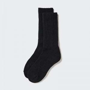 Black Uniqlo HEATTECH Ribbed Pile Women Socks | 5390011