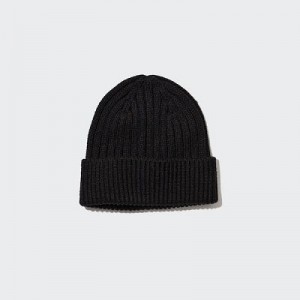 Black Uniqlo HEATTECH Ribbed Women Beanie | 3586600