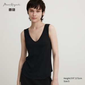 Black Uniqlo HEATTECH Sleeveless Silk Blend Women Tank Top | 8793382
