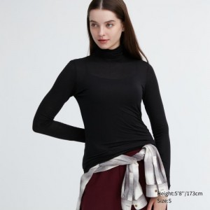 Black Uniqlo HEATTECH Ultra Light Turtleneck Long-Sleeve Women T Shirts | 1519967