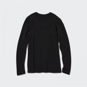 Black Uniqlo HEATTECH Ultra Warm Crew Neck Long-Sleeve Women T Shirts | 1763441