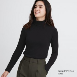 Black Uniqlo HEATTECH Ultra Warm High Neck Women T Shirts | 2991421