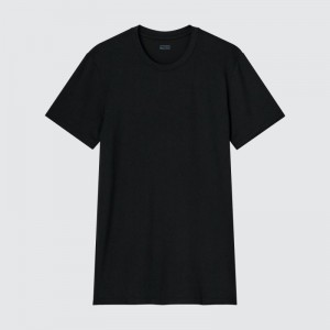 Black Uniqlo Heattech Crew Neck Short-sleeve Men T Shirts | 1608604