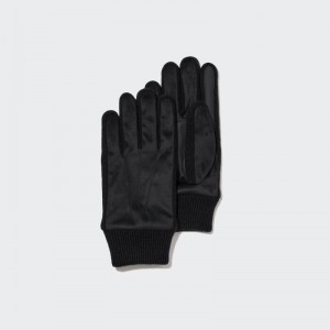 Black Uniqlo Heattech Lined Faux Suede Men Gloves | 6274892