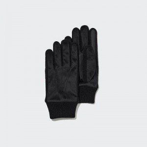 Black Uniqlo Heattech Lined Faux Suede Women Gloves | 6630916