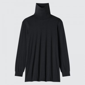 Black Uniqlo Heattech Turtleneck Men T Shirts | 6884113