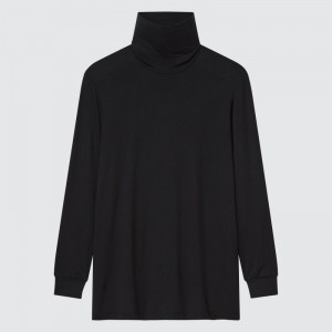 Black Uniqlo Heattech Turtleneck Men T Shirts | 2036293