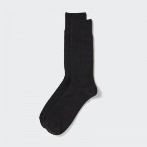Black Uniqlo Heattech Wide Ribbed Men Socks | 4529302