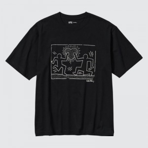 Black Uniqlo Keith Haring UT Short Sleeve Women T Shirts | 2086421