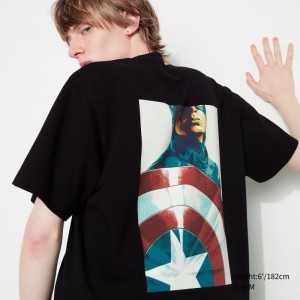 Black Uniqlo Marvel Art Collection By Mondo Ut Short Sleeve Graphic Men T Shirts | 785251