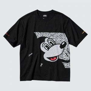 Black Uniqlo Mickey Mouse X Keith Haring Ut Oversized Short-sleeve Graphic Men T Shirts | 4494532