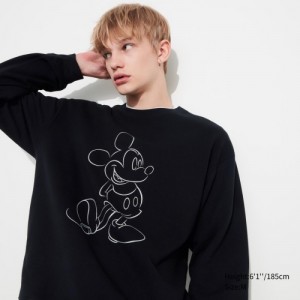 Black Uniqlo Mickey Shines Long-Sleeve Women Sweatshirts | 2027622