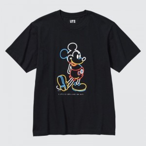Black Uniqlo Mickey Stands UT Short Sleeve Women T Shirts | 7543978