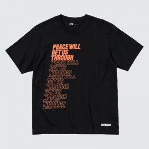 Black Uniqlo PEACE FOR ALL Short-Sleeve Graphic Shingo Kunieda Women T Shirts | 3527535
