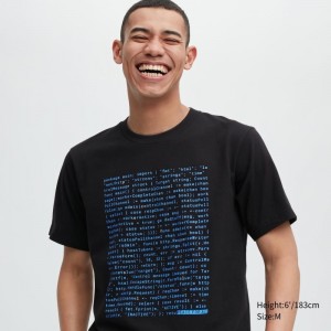Black Uniqlo Peace For All Akamai Short-sleeve Graphic Men T Shirts | 3649700