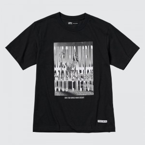 Black Uniqlo Peace For All Kosuke Kawamura Short-sleeve Graphic Men T Shirts | 2285126