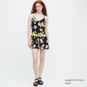Black Uniqlo Printed Camisole Romper Women Dress | 6972490