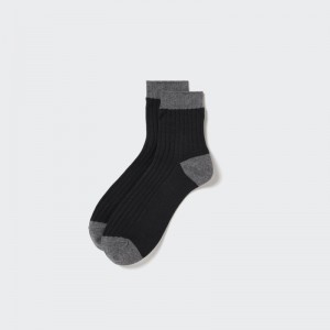 Black Uniqlo Ribbed Half Men Socks | 7239813