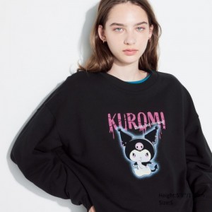 Black Uniqlo Sanrio characters Long-Sleeve Women Sweatshirts | 4167306