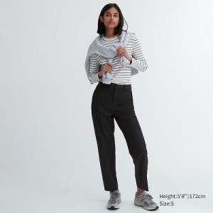 Black Uniqlo Smart Ankle (2-Way Stretch, Tall) Women Pants | 8098630