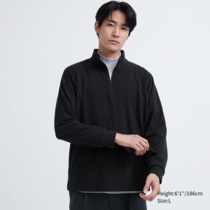Black Uniqlo Smooth Fleece Half-zip Men T Shirts | 9575757
