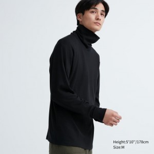 Black Uniqlo Soft Brushed Turtleneck Long-sleeve Men T Shirts | 5351785