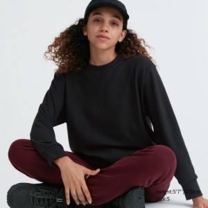 Black Uniqlo Soft Knitted Fleece Crew Neck Long-Sleeve Women T Shirts | 5084860