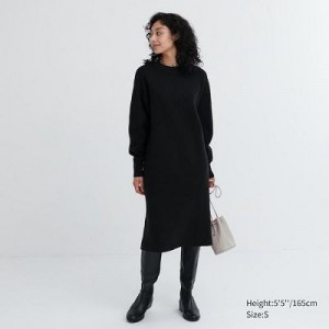 Black Uniqlo Souffle Yarn Long-Sleeve Women Dress | 7787690