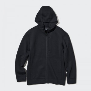 Black Uniqlo Stretch Dry Sweat Long-sleeve Full-zip Men Hoodie | 5672336