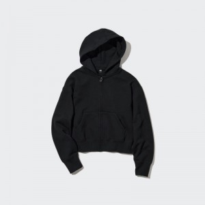 Black Uniqlo Sweat Full-Zip Long-Sleeve Women Hoodie | 126837