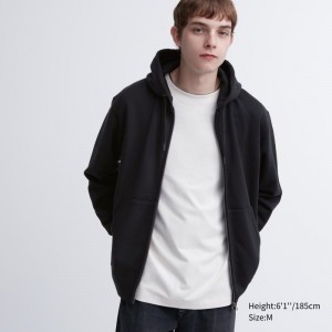 Black Uniqlo Sweat Long-sleeve Full-zip Men Hoodie | 6411772