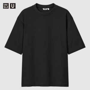 Black Uniqlo U AIRism Cotton Oversized Crew Neck Half-Sleeve Women T Shirts | 8992979