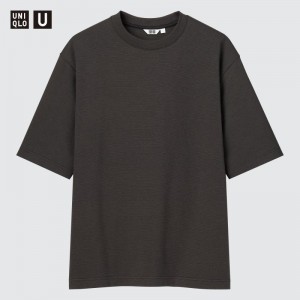 Black Uniqlo U Airism Cotton Striped Crew Neck Oversized Men T Shirts | 1082127