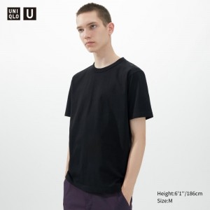 Black Uniqlo U Crew Neck Short-sleeve Men T Shirts | 6710783