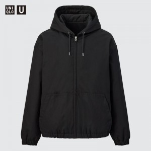 Black Uniqlo U Zip-up Men Jackets | 1992156