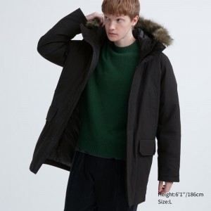 Black Uniqlo Ultra Warm Hybrid Down Men Coats | 1475012