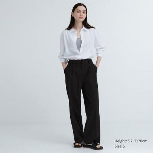 Black Uniqlo Wide-Fit Pleated Women Pants | 3533931