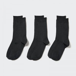 Black Uniqlo Wide Ribbed (3 Pairs) Women Socks | 3896232