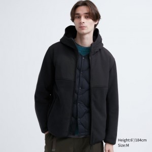 Black Uniqlo Windproof Outer Fleece Full-zip Men Hoodie | 3299450