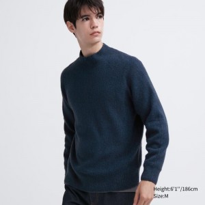 Blue Uniqlo 3d Knit Souffle Yarn Mock Neck Men Sweaters | 3886652