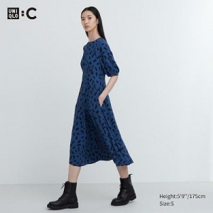 Blue Uniqlo Balloon Sleeve Short-Sleeve Women Dress | 6635666