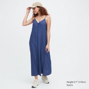 Blue Uniqlo Button Down Camisole Flare Women Dress | 3823623