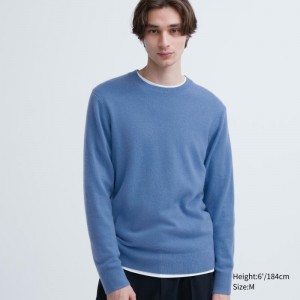 Blue Uniqlo Cashmere Crew Neck Long-sleeve Men Sweaters | 4611890